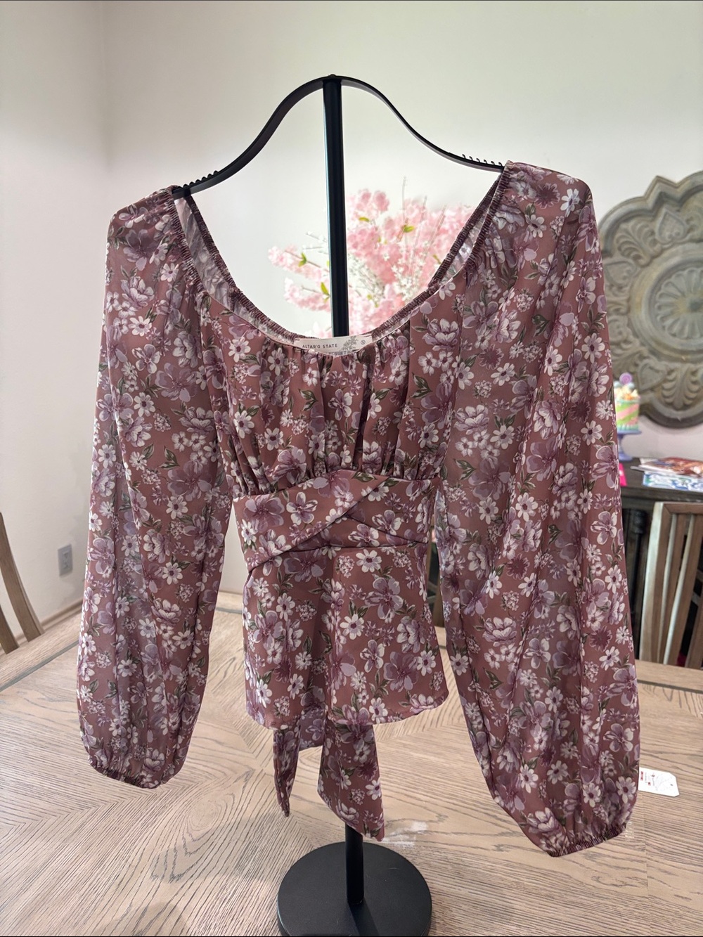 Altar'd State Mauve Floral Peasant Blouse - Women Tops